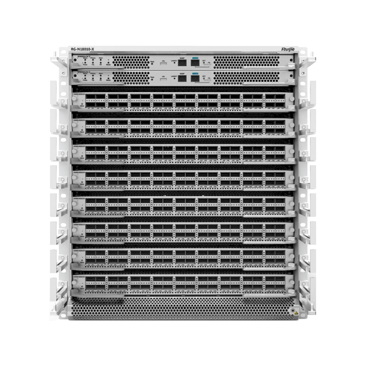 RG-N18010-X – Data Center Modular Core Switch with Eight Line Card Slots and 10GE/40GE/100GE/200GE/400GE Line Cards
