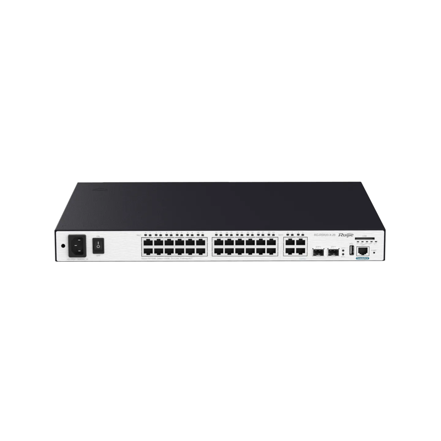 RG-RSR20-X-28, 28-port Gigabit multi-service enterprise-class access router, 4 WAN ports, 24 LAN ports