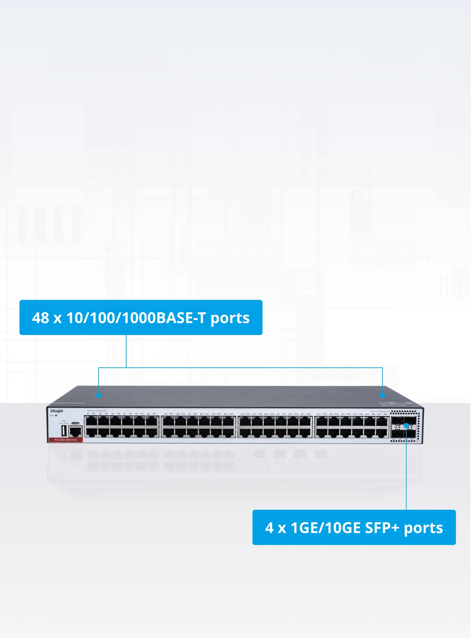 24-Port GE Electrical Layer 3 Managed PoE Access Switch, 10G Uplink,  RG-S5300-24GT4XS-P-E - Ruijie Networks